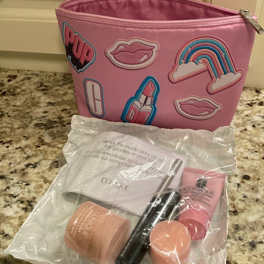 Clinique Pink Makeup Set with Lipstick and Skincare
